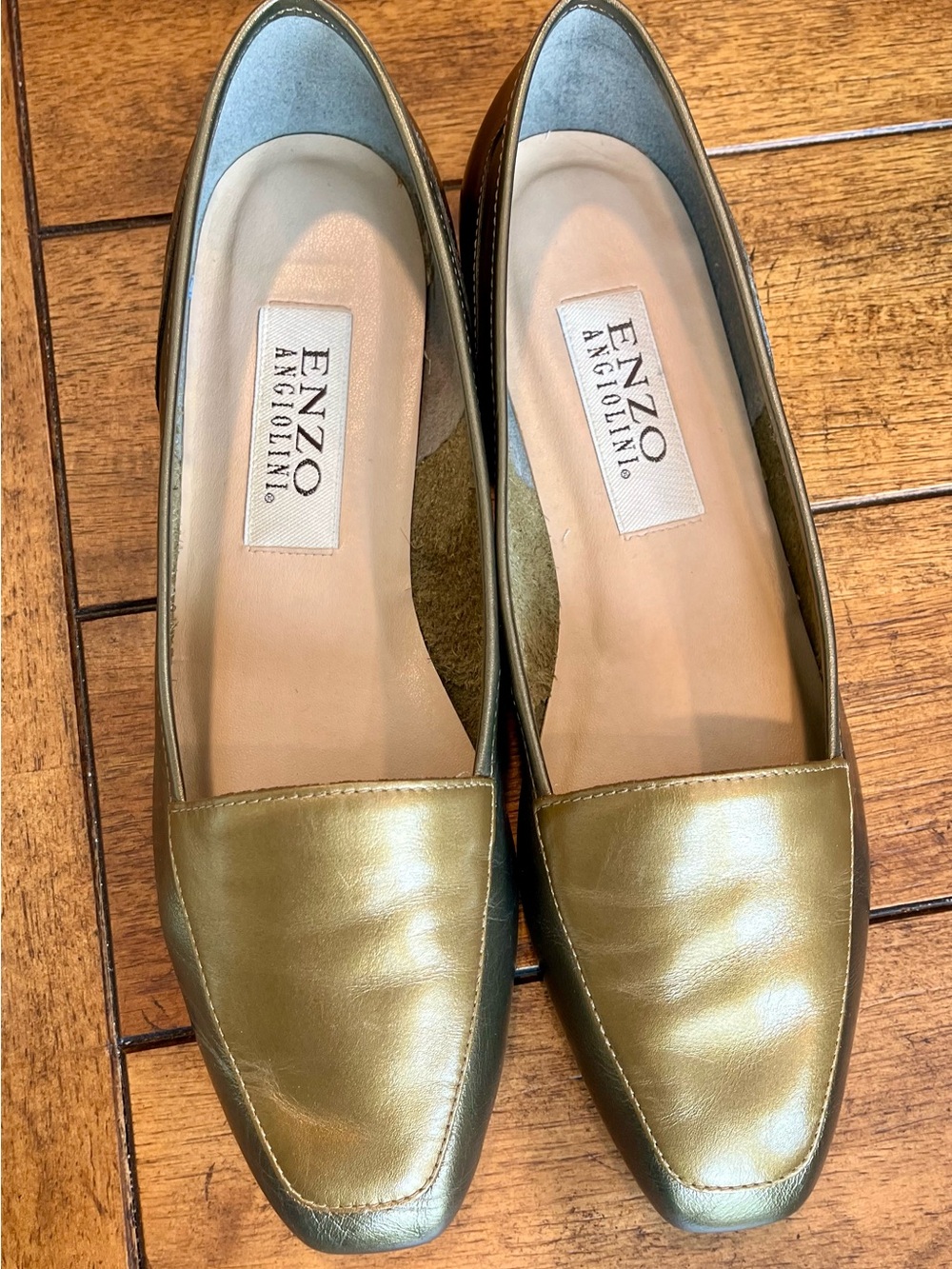 Enzo Angiolini Women's Metallic Olive Green Leather Loafers